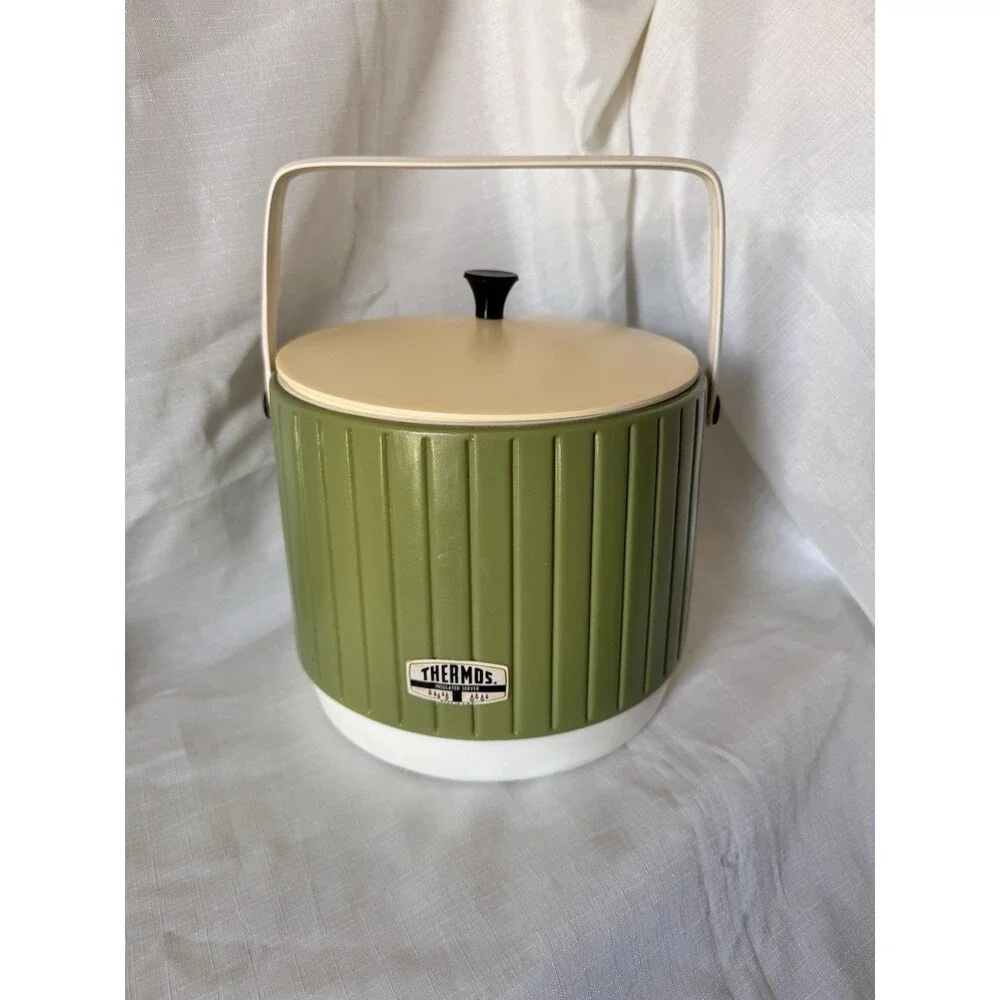 Thermos Brand Vintage 1970s Set Ice Bucket & Food Beverage Jug Avocado Green